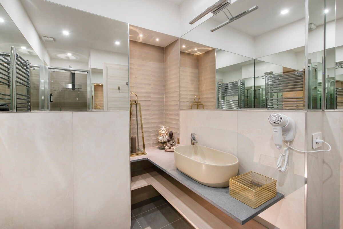 Bathroom with stone basin